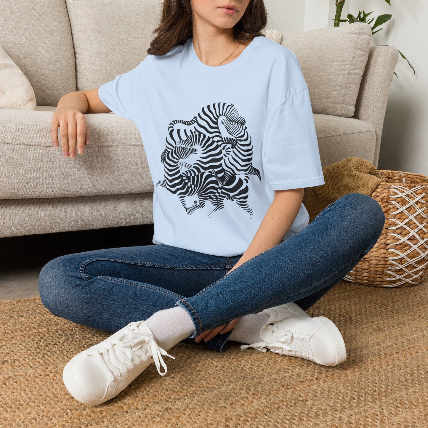 Zebra Wave T‑Shirt — Abstract Black & White Striped Design