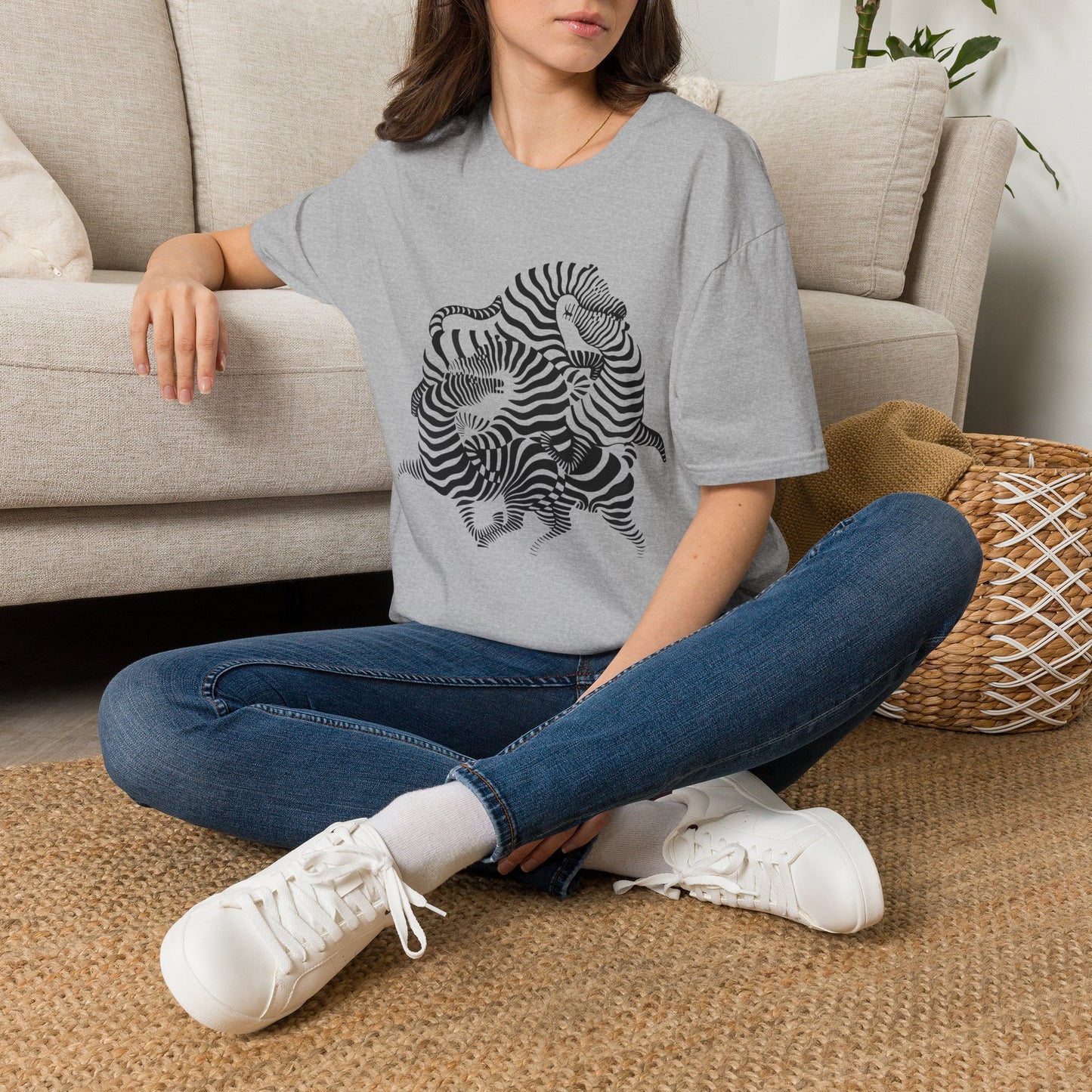 Zebra Wave T‑Shirt — Abstract Black & White Striped Design