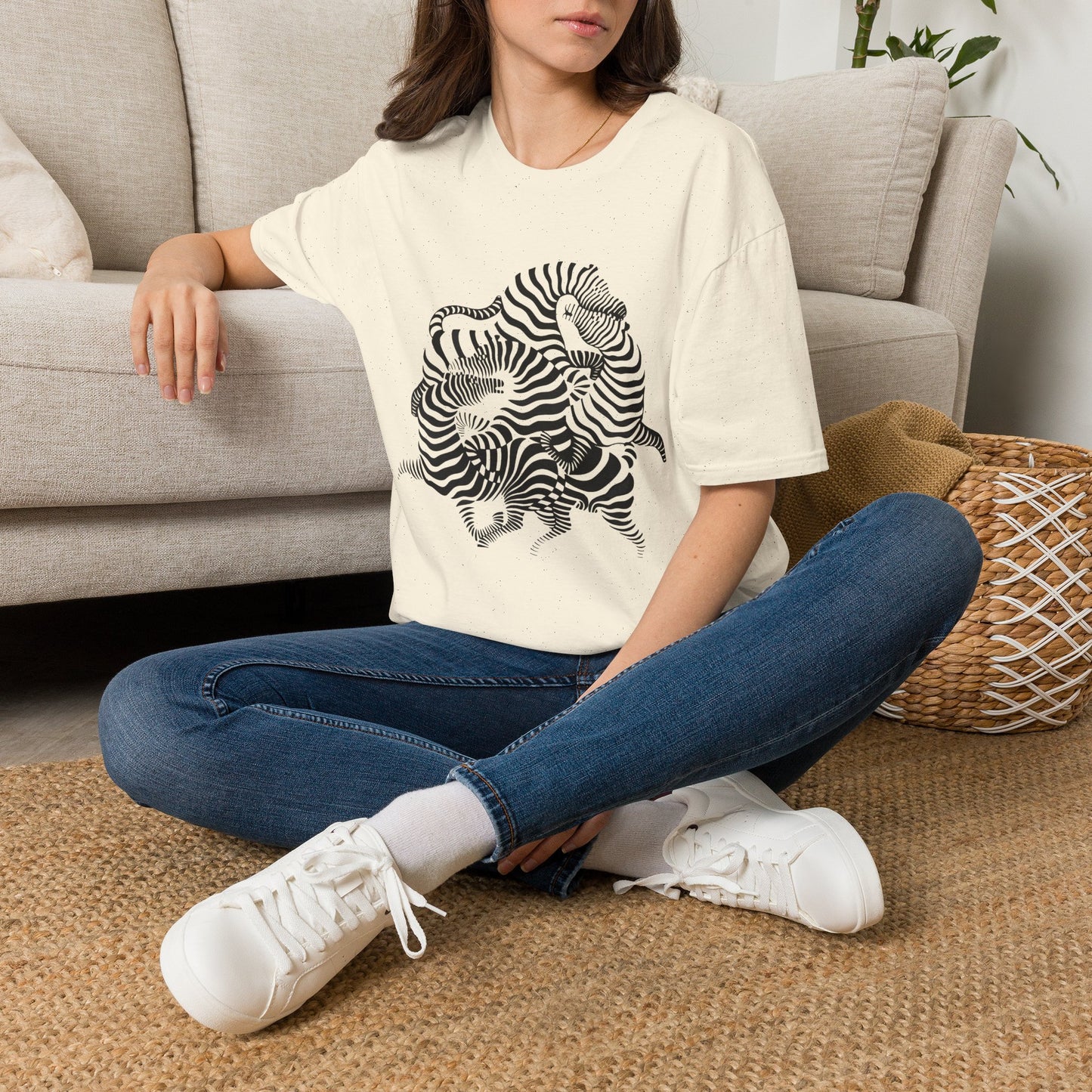 Zebra Wave T‑Shirt — Abstract Black & White Striped Design